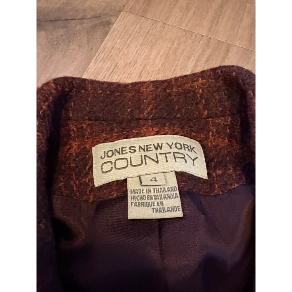 Vtg 90s Jones New York Country Wool Plaid Blazer Jacket Womens 4 Dark Academia - Picture 4 of 11